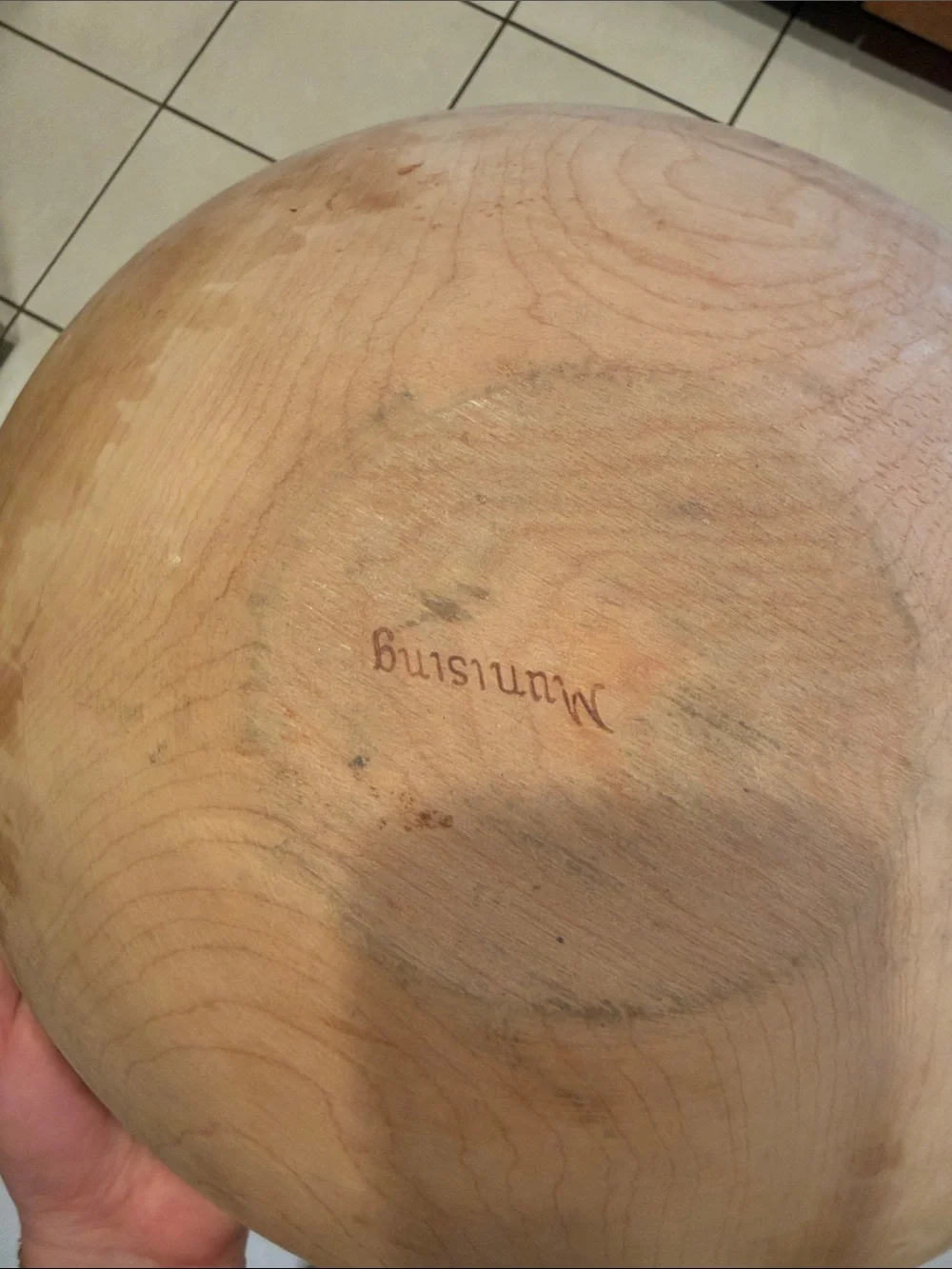 Munising Wooden Dough Bowl, Off Round, 1930’s